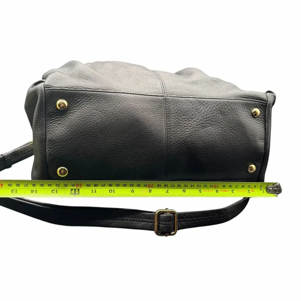 Wilsons Leather Black Pebbled Satchel Shoulder Bag Chain Handles Crossbody